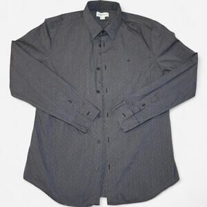 Calvin Klein Men L Gray Pinstripe Button-Up Shirt